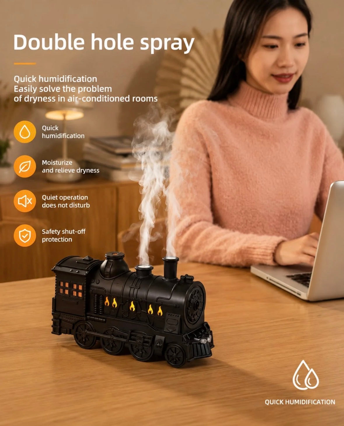 Vintage Train-Shaped Double Mist Humidifier & Aroma Diffuser
