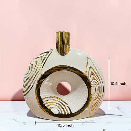 Modern White & Gold Hollow Round Ceramic Vase 10.5 Inch