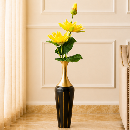 Luxury Black & Gold Metal Floor Vase – 36 Inches | Tall Modern Decorative Vase