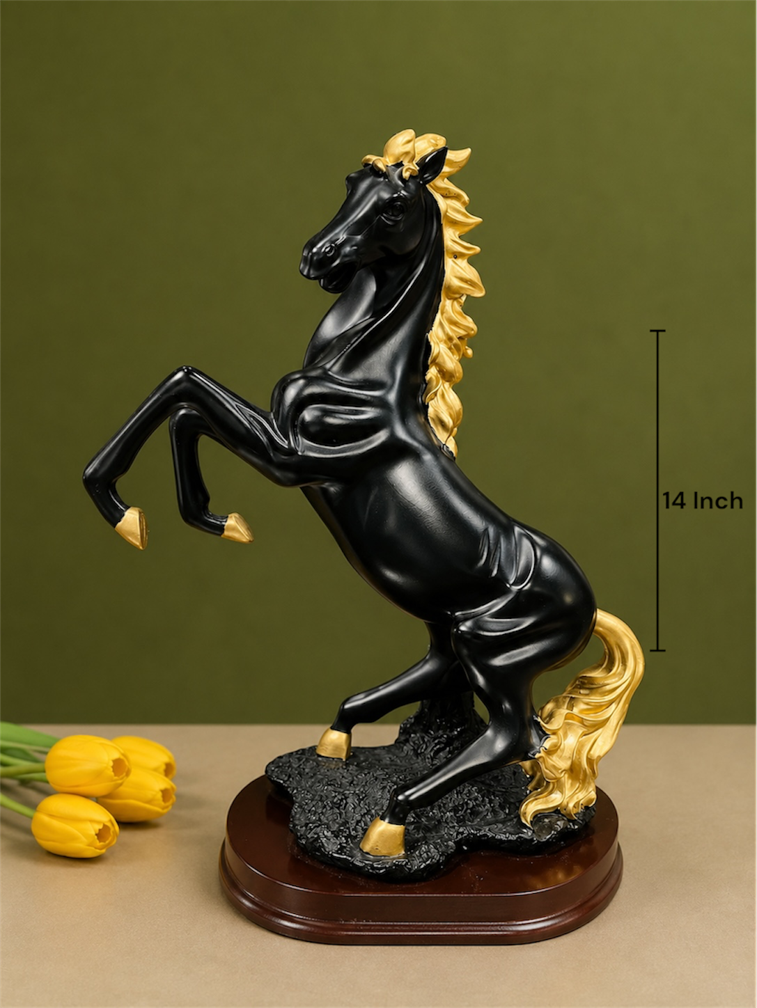 Majestic Rearing Black and Gold Horse Resin Statue for Home and Office Decor