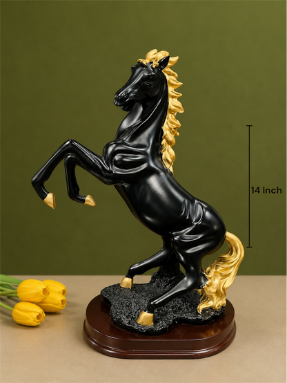 Majestic Rearing Black and Gold Horse Resin Statue for Home and Office Decor