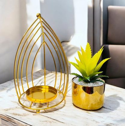Artificial Succulent Plant in Modern Metal Golden Frame