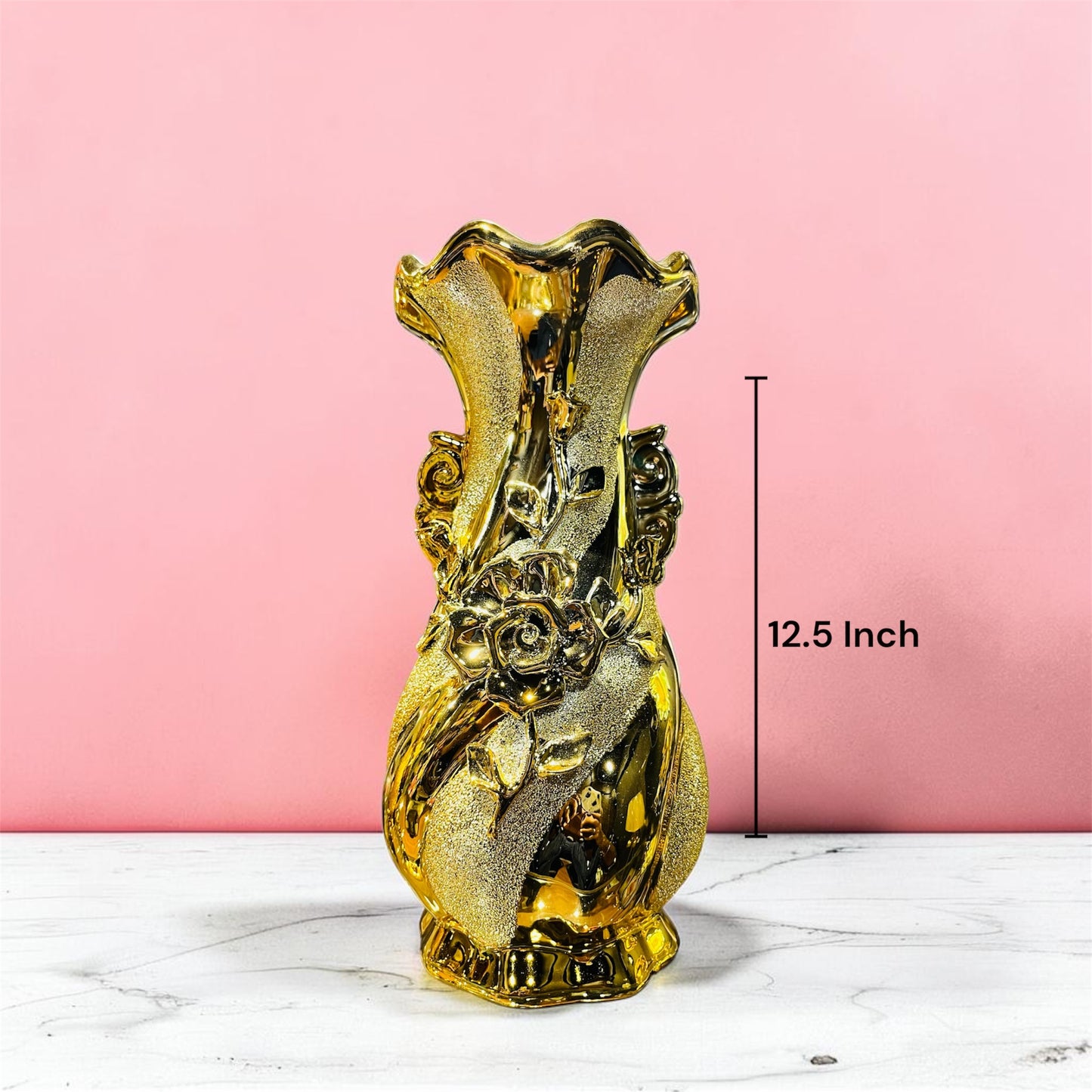 Luxury Gold Ceramic Embossed Floral Vase
