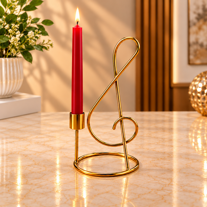 Set of 3 Golden Brass Musical Note Taper Candle Stands – Elegant Decorative Candle Holders