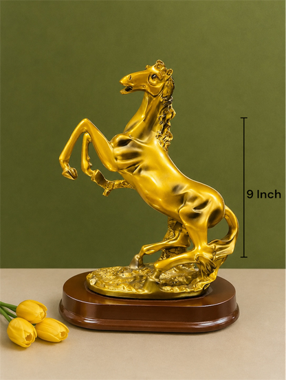 Majestic Rearing Gold Horse Resin Statue for Home and Office Decor