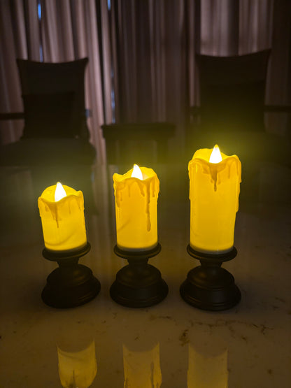 LED Melted Wax Candle with Stand – Flameless Flickering Decorative Candle for Home, Festive & Table Decor