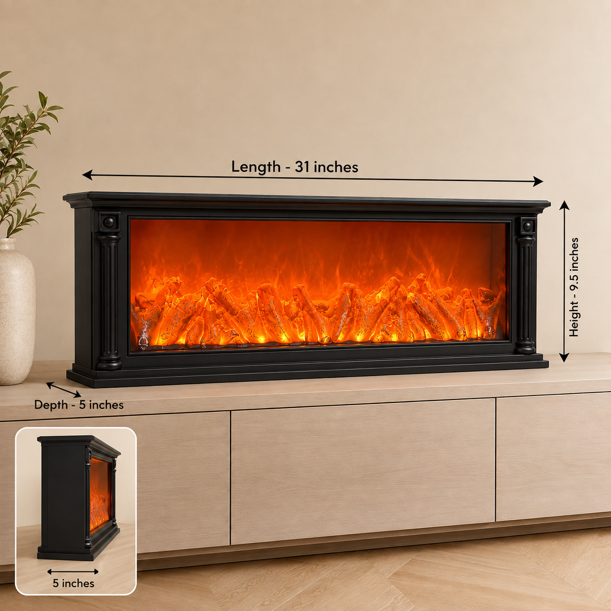 31-Inch Classic LED Fireplace with Realistic Flame Effect | Decorative Electric Fireplace