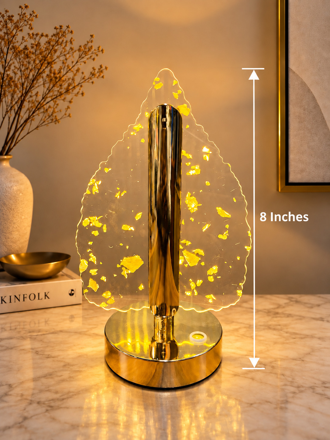 Rechargeable Crystal Leaf LED Table Lamp with 3 Light Modes, 8 Inch