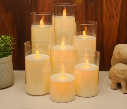 Acrylic Clear Glass Led Moving Flame Pillar Candles - 3inch Diameter