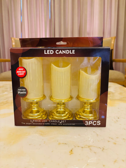 LED Melted Wax Candle with Golden Stand – Flameless Flickering Decorative Candle for Home & Festive Decor