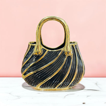 Modern Black & Gold Handbag Inspired Ceramic Vase 10 Inch