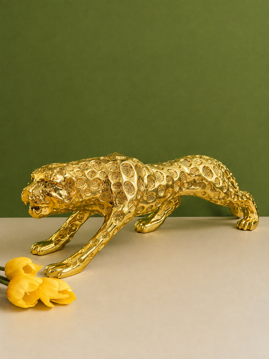 Luxurious Metallic Gold Resin Jaguar Statue (32 Inch)