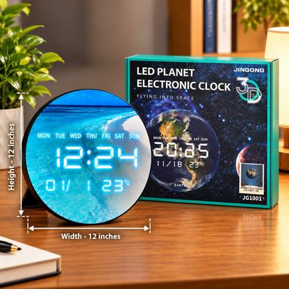 12-Inch Digital Water Sea LED Clock with Date, Day & Temperature Display – Wall & Table Clock