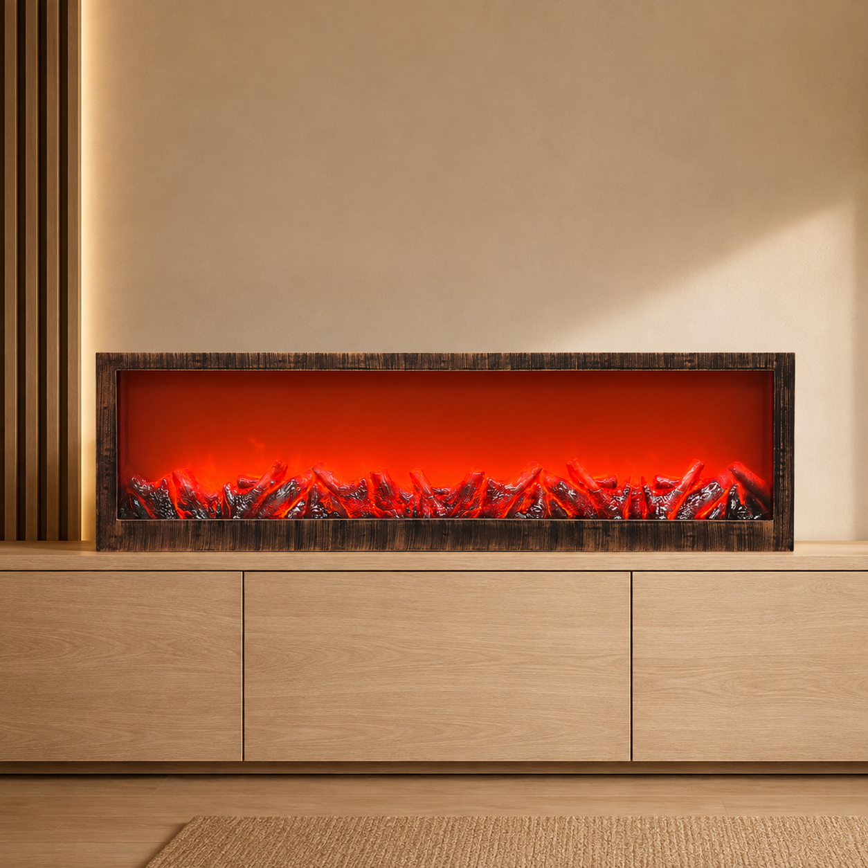 48-Inch Premium LED Fireplace with Realistic Flame Effect | Antique Finish Decorative Electric Firelamp