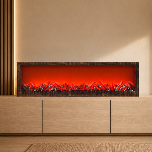 48-Inch Premium LED Fireplace with Realistic Flame Effect | Antique Finish Decorative Electric Firelamp