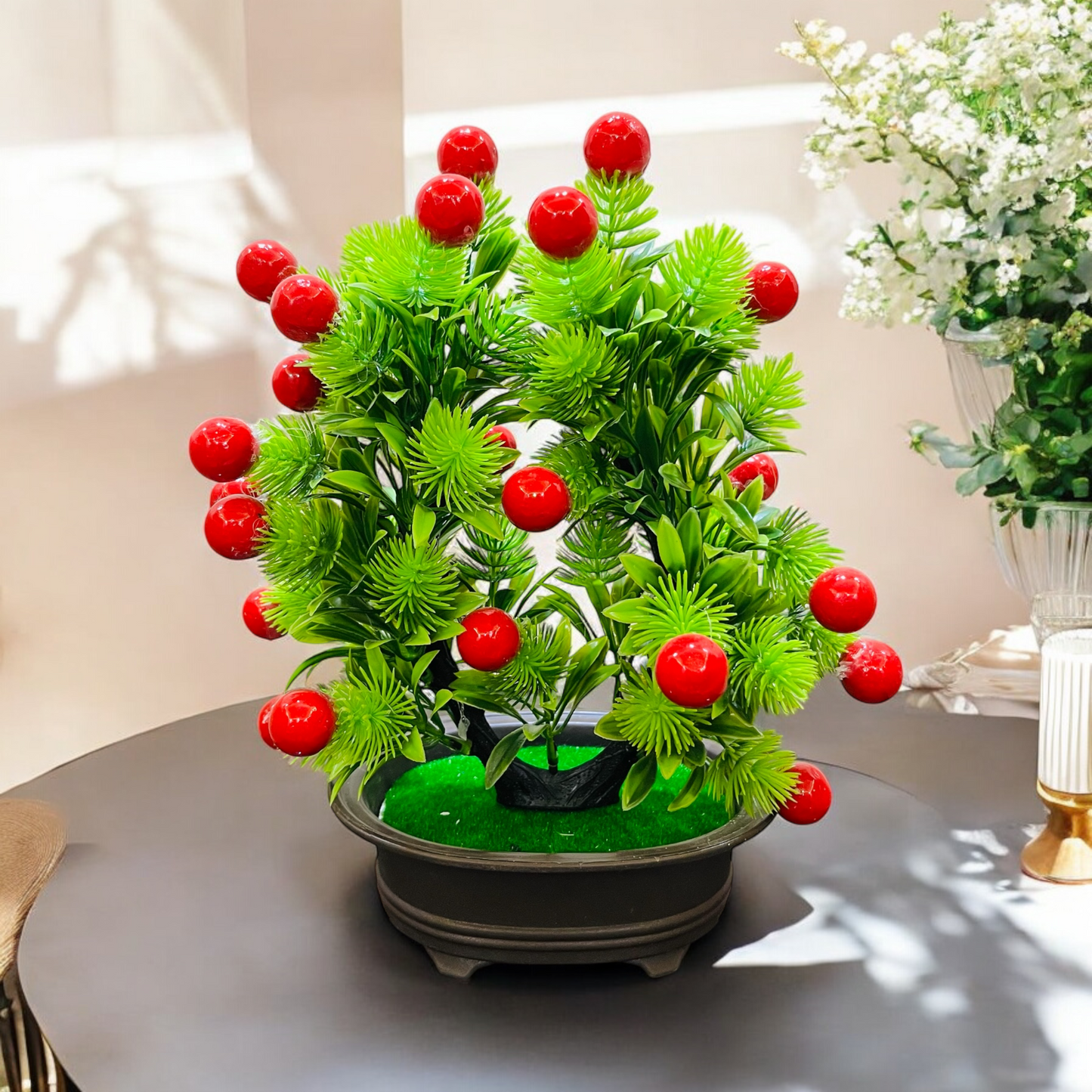 Charming Artificial Cherry Plant in Fiber Pot for Home Decor