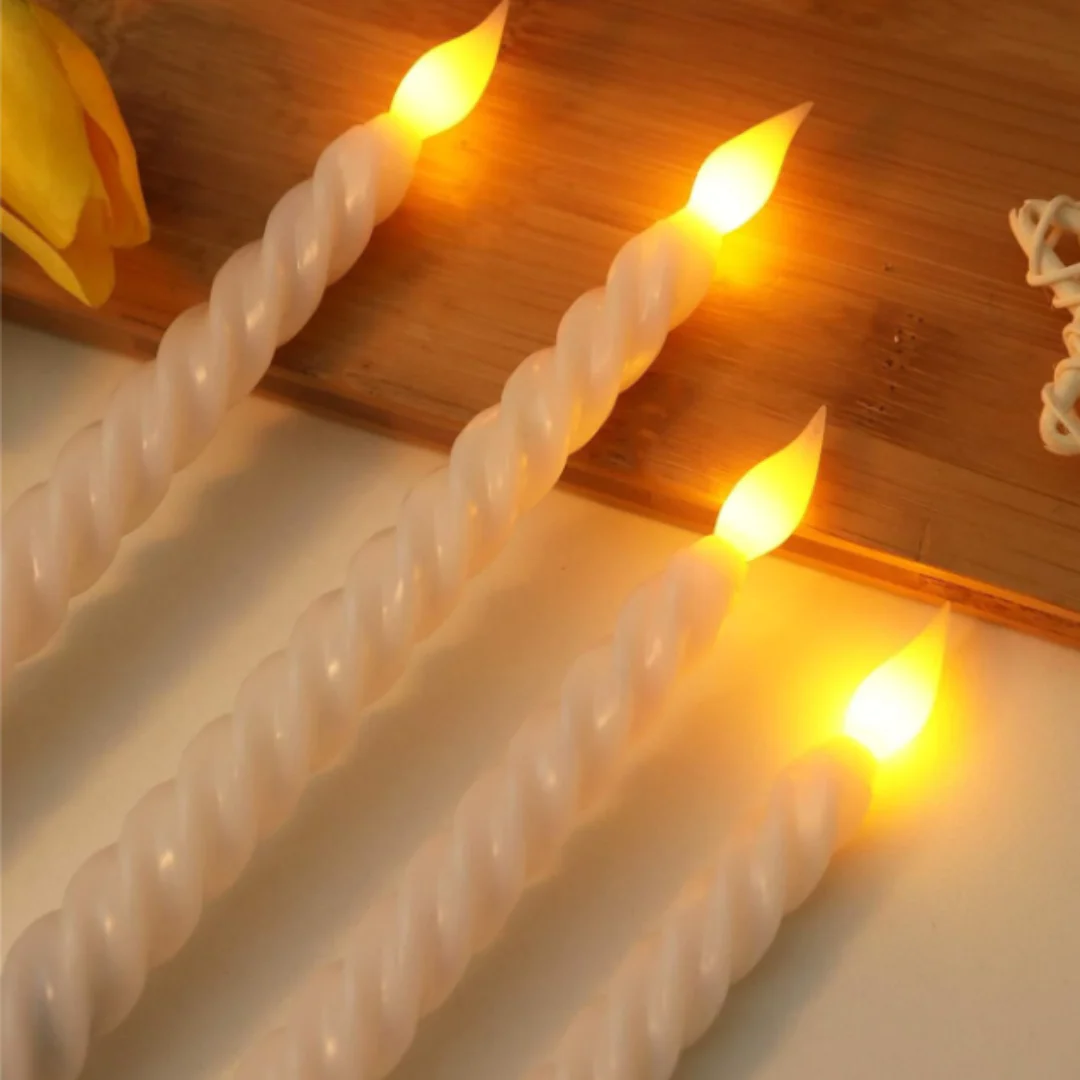 Led Long Pole Flameless Taper Candles Swirl Shape