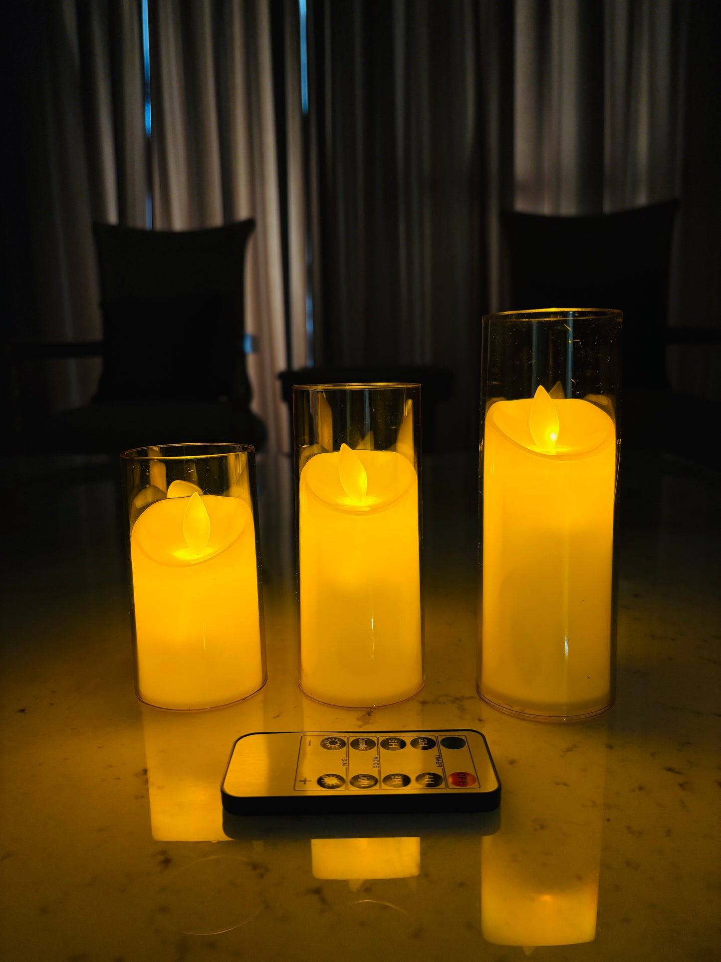Led Acrylic Glass Candle With Remote Set of 3 for Home Decor - 2inch Diameter