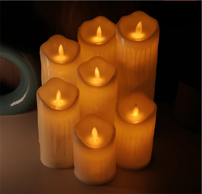 Led Moving Flame Melted Pillar Candles - 3inch diameter
