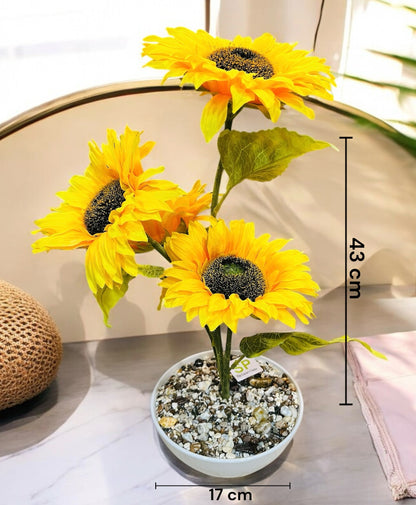 Artificial Sunflower Plant in Ceramic Pot with Pebbles – Realistic Home Decor Accent