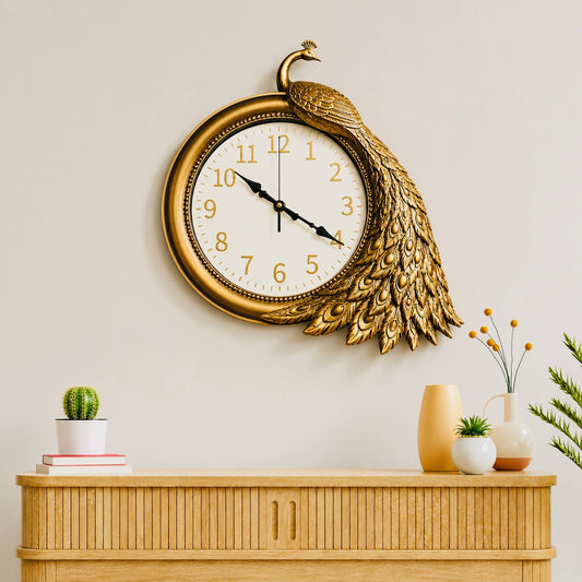 Luxury Golden Peacock Wall Clock – Designer Decorative Statement Clock