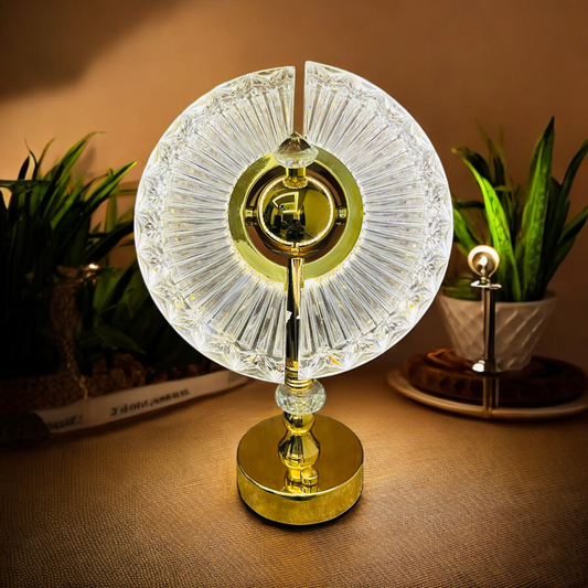 Versatile Circular Crystal Table Lamp with 3 Light Modes and Adjustable Brightness and Shape