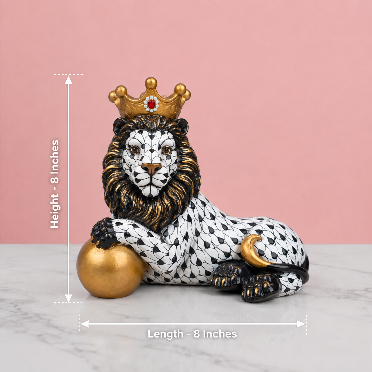 Royal Crown Lion Showpiece – Black, White & Gold Decorative Lion Figurine | 3 Unique Designs for Home & Office Decor