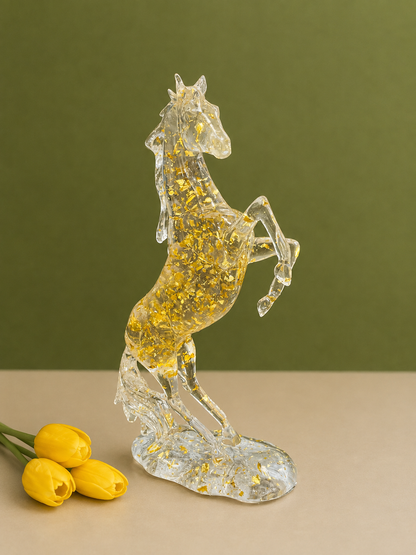 Clear Resin & Gold Foil Rearing Horse Figurine 15 Inch for Home and Office Decor