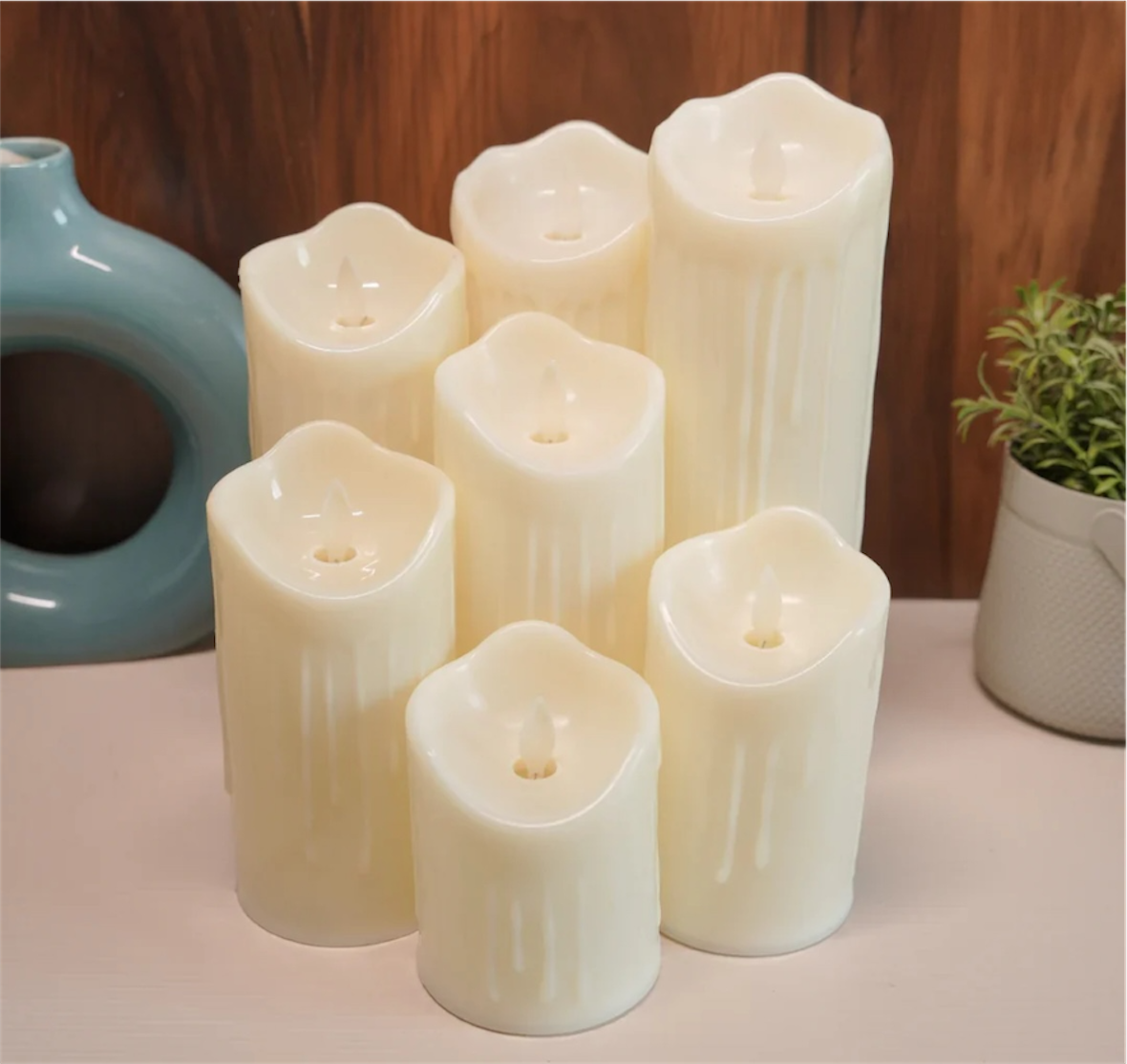 Led Moving Flame Melted Pillar Candles - 3inch diameter