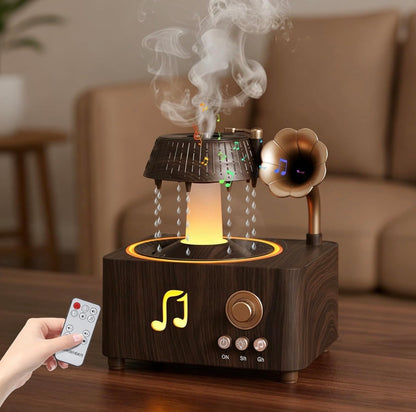 Vintage Gramophone Rain Cloud Aroma Diffuser with Ambient Light, Music & Remote Control