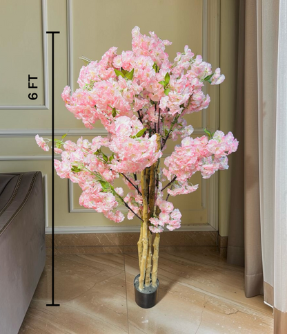 6 FT Premium Artificial Pink Cherry Blossom Tree | Large Faux Flower Plant for Living Room, Office, Hotel & Home Décor
