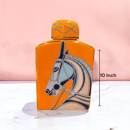 Luxurious Equestrian Orange Ceramic Decorative Vase/Jar