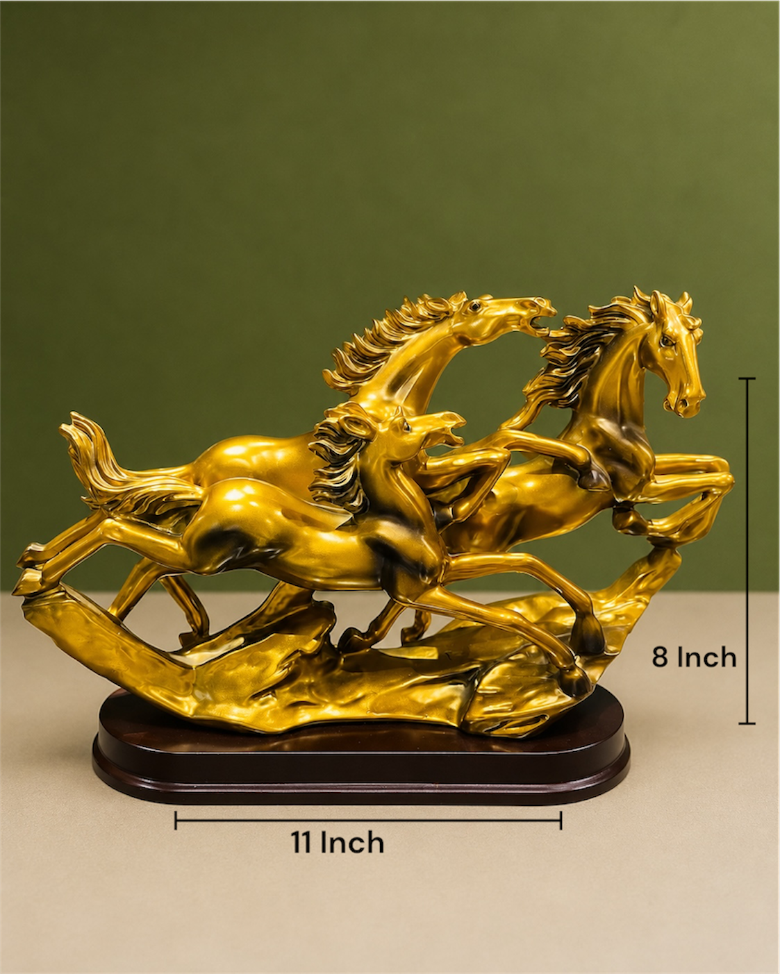 Galloping Trio Gold Horses Resin Sculpture for Home and Office Decor