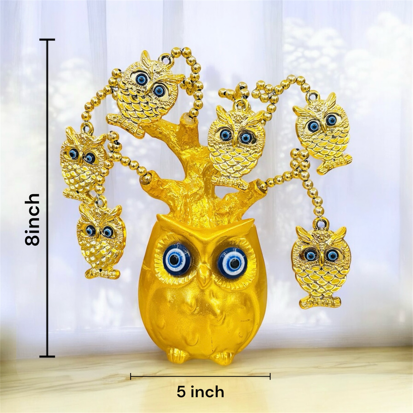 Golden Owl Tree with Evil Eye Protection for Table Decor