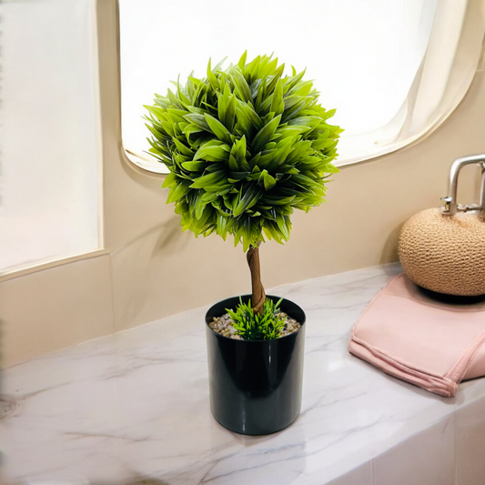 Artificial Green Topiary Plant in Black Pot with Pebbles