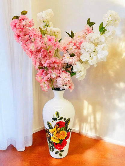 Colorful Floral Printed Metal Cylindrical Vase for Stylish Home Decor