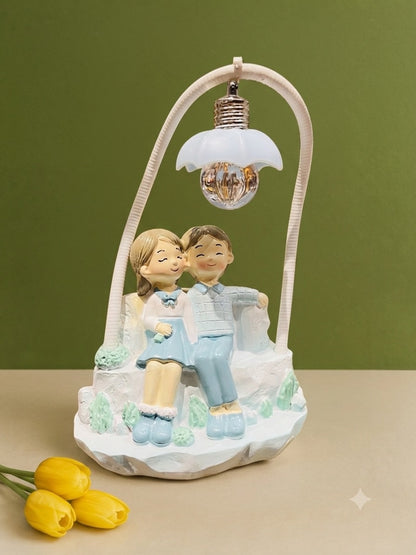 Charming Couple Under Street Lamp Resin Figurine 8 Inch Tabletop Decor for Gifting