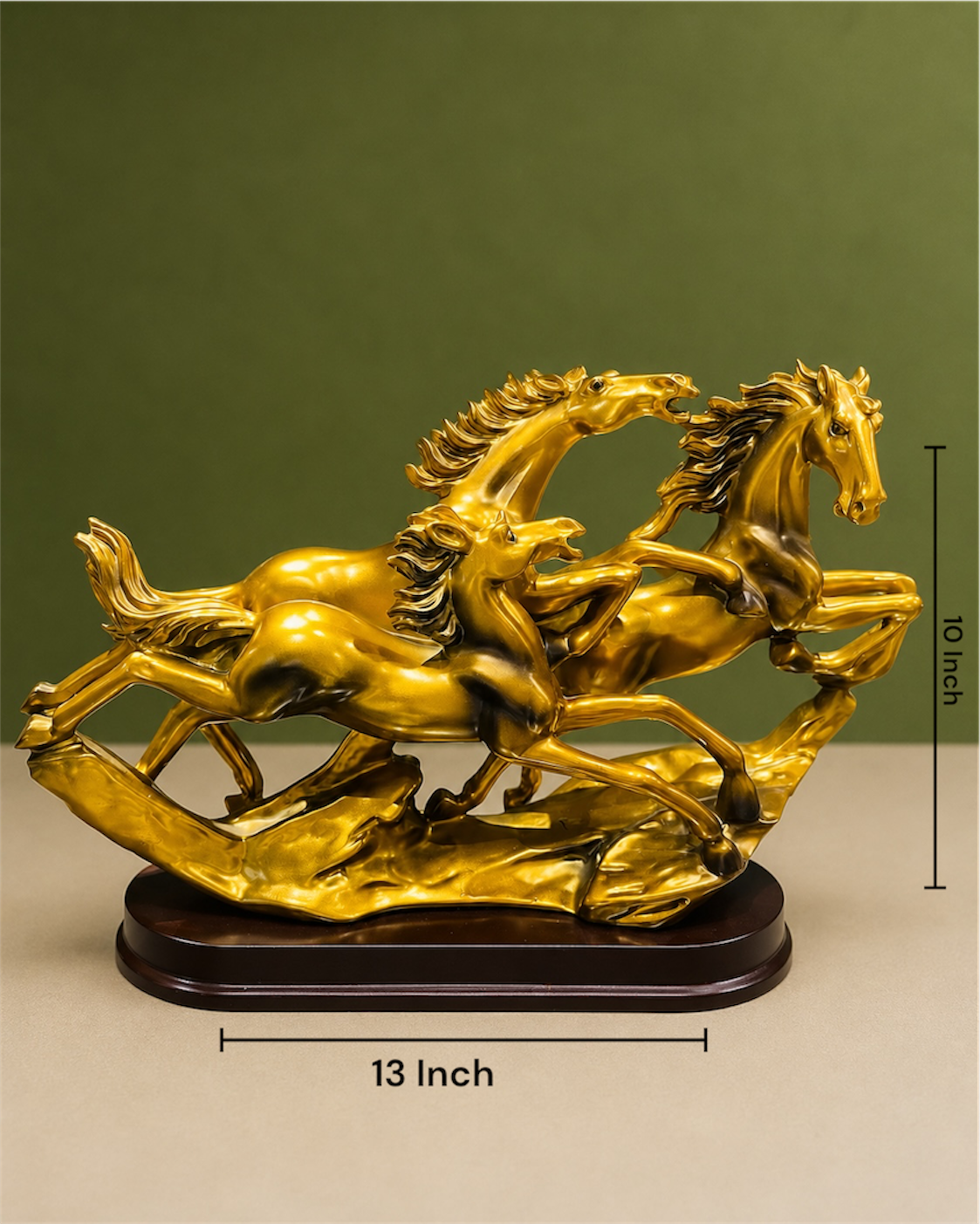 Galloping Trio Gold Horses Resin Sculpture for Home and Office Decor