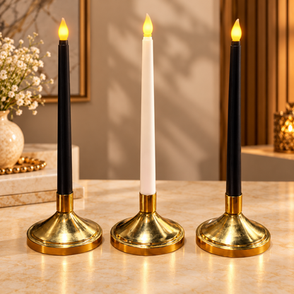 Set of 3 Golden Brass Taper Candle Stands – Elegant Traditional Candle Holders