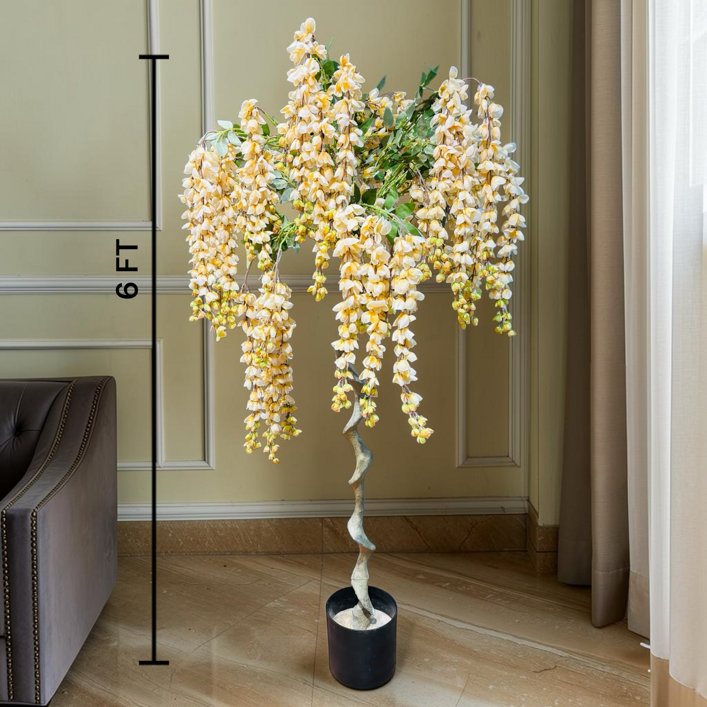 6 FT Premium Artificial White Wisteria Tree | Large Hanging Blossom Faux Plant for Living Room, Hotel, Office & Home Décor