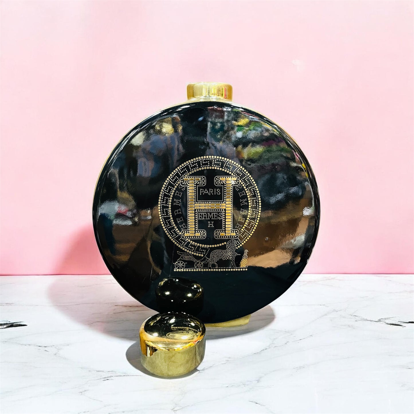 Modern Round Black & Gold Ceramic Decorative Vase/Jar