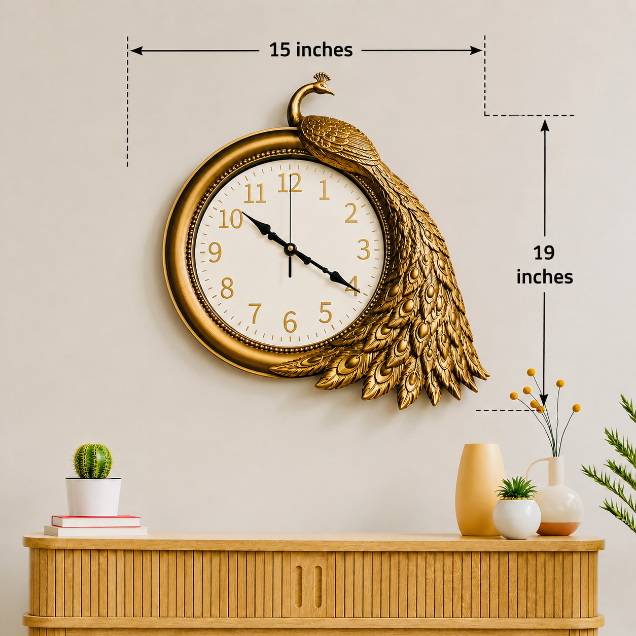 Luxury Golden Peacock Wall Clock – Designer Decorative Statement Clock