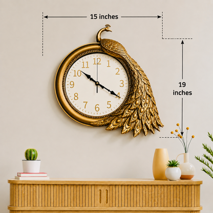 Luxury Golden Peacock Wall Clock – Designer Decorative Statement Clock