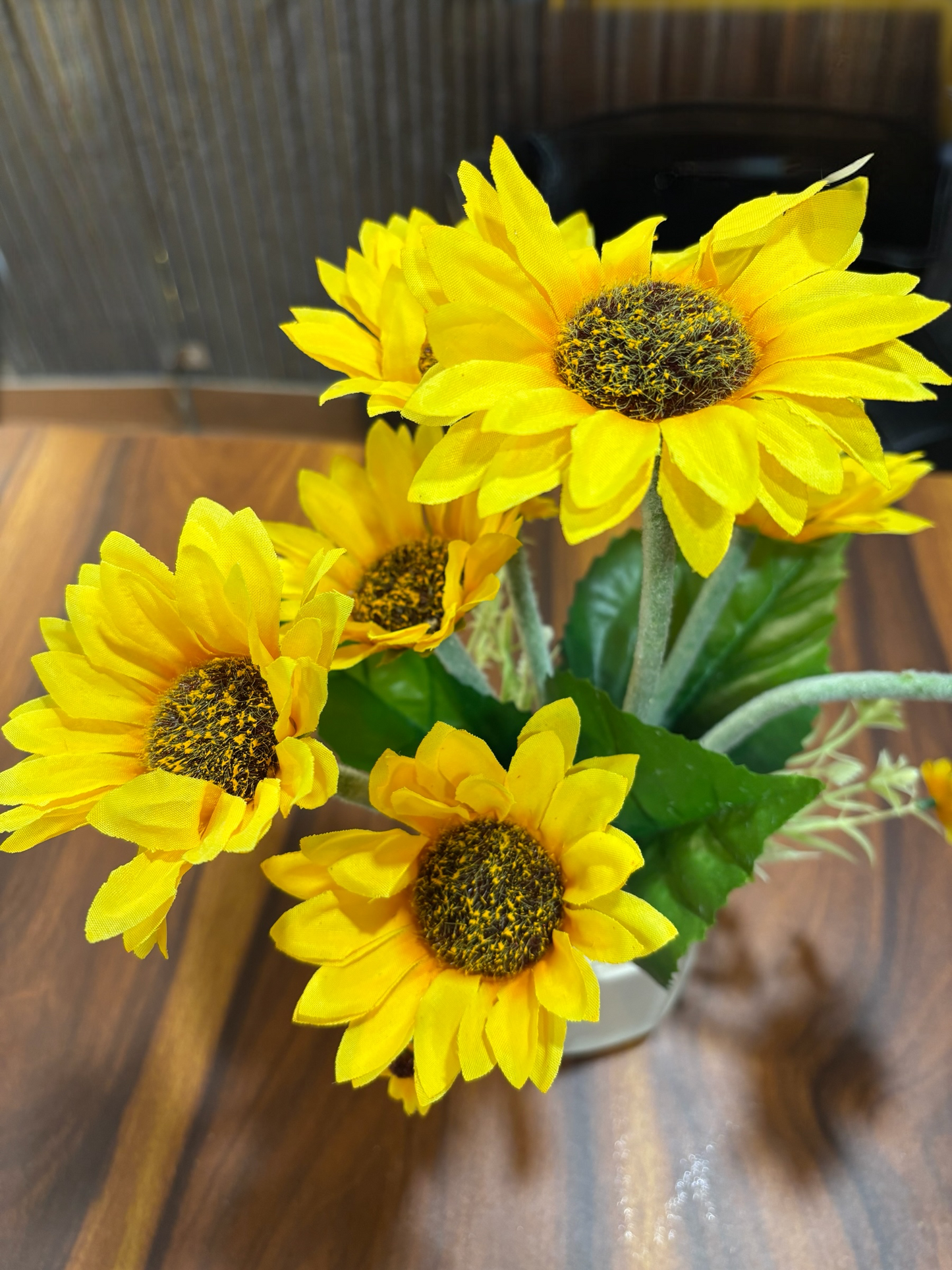 Artificial Sunflower Plant in White Ceramic Pot – Realistic Faux Floral Arrangement for Home & Office Desk Decor