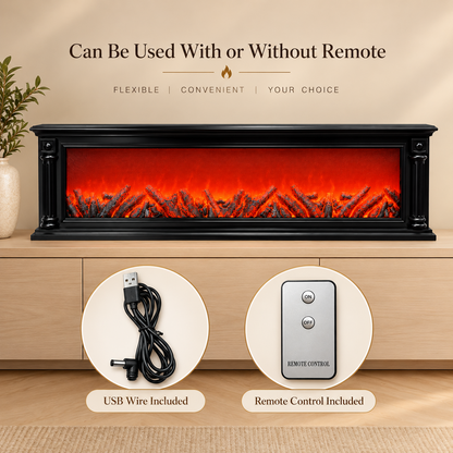 43 inches Premium Decorative LED Fireplace with Remote Control & USB Power