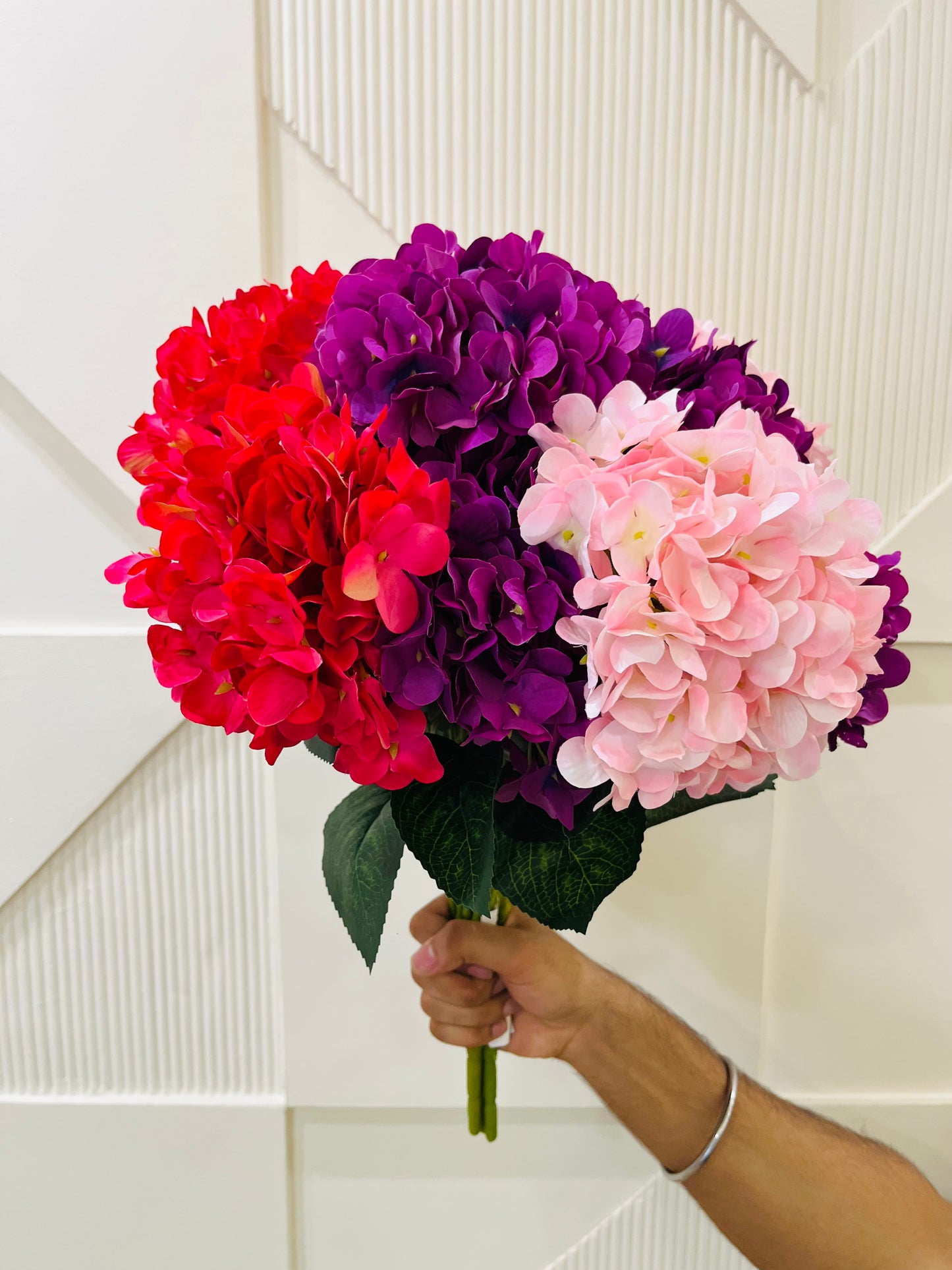 Artificial Hydrangea Flower Bunch for Table Vases in 3 Colors (Pack of 3 Stems)