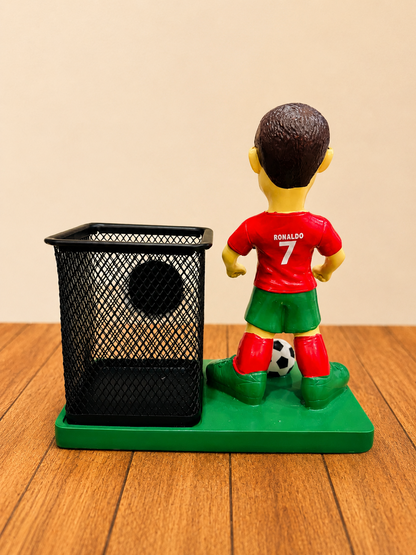 Cristiano Ronaldo Football Pose Metal Pen Stand - Desk Organizer