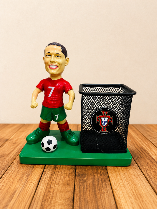 Cristiano Ronaldo Football Pose Metal Pen Stand - Desk Organizer