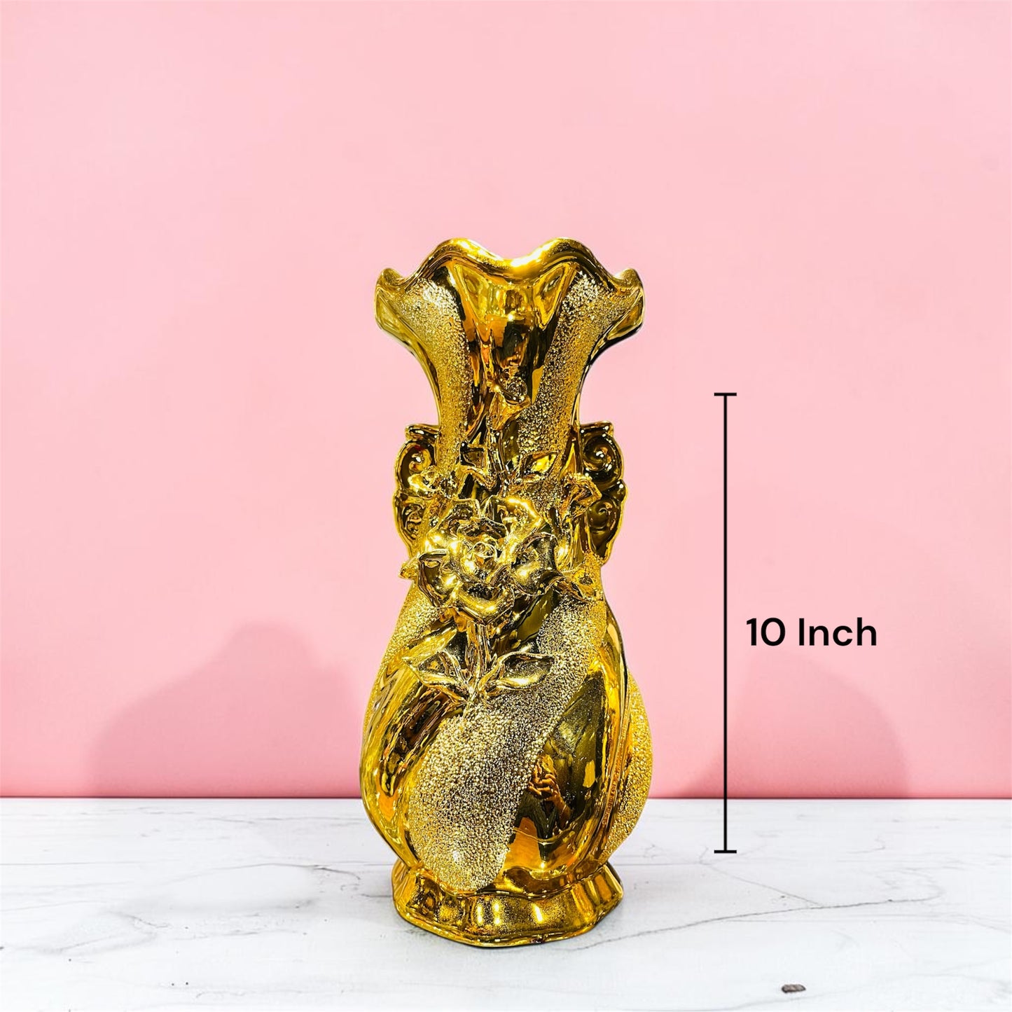 Luxury Gold Ceramic Embossed Floral Vase