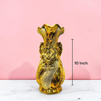 Luxury Gold Ceramic Embossed Floral Vase